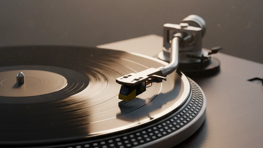 BTS SWIM Billboard milestone — a pristine black vinyl record spinning on a high-end turntable — KoreaHacks