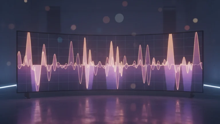 BTS SWIM Billboard — abstract music chart visualization with rising bars in purple and gold — KoreaHacks