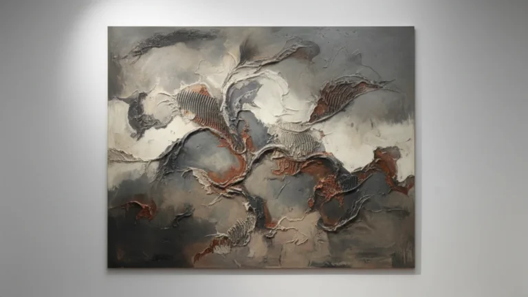 Ha Chong-hyun retrospective — an abstract monochrome painting on a gallery wall with museum spotlight — KoreaHacks