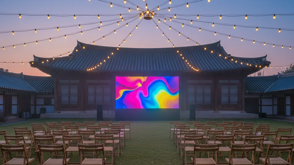 Jeonju Film Festival 2026 — an outdoor cinema setup at twilight beside a traditional Korean wooden building — KoreaHacks