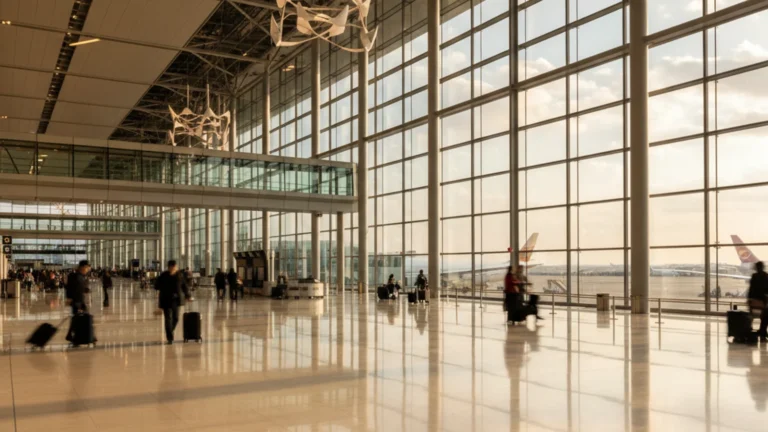 Korea tourist arrivals 2026 — a modern airport arrival hall with traveler silhouettes — KoreaHacks