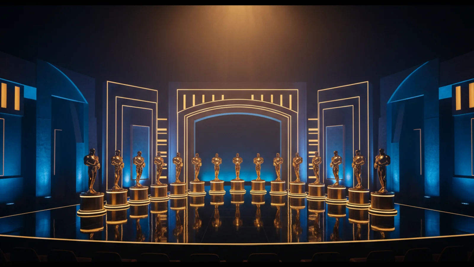 ASEA 2026 winners — elegant awards ceremony stage with golden trophies on illuminated pedestals — KoreaHacks