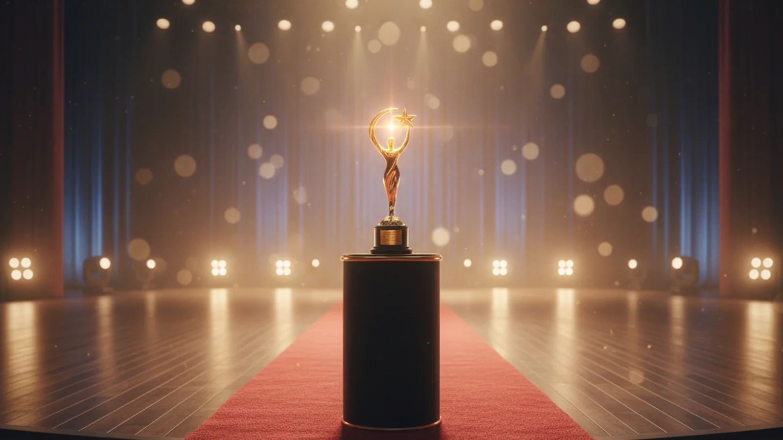 Baeksang Arts Awards 2026 — empty award stage with golden trophy on a black velvet pedestal — KoreaHacks