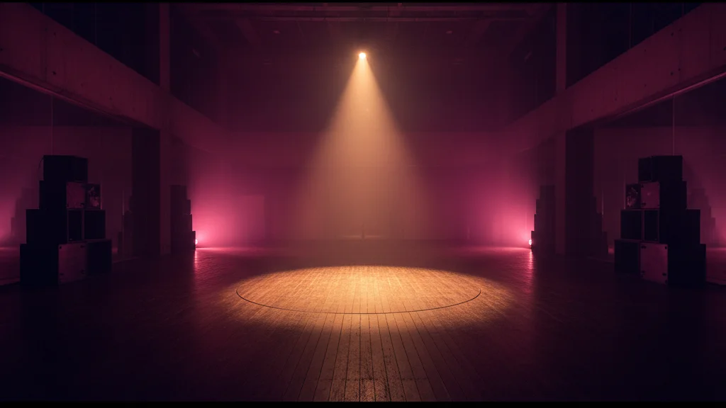 Empty performance art space with central spotlight at Busan Biennale venue &mdash; KoreaHacks
