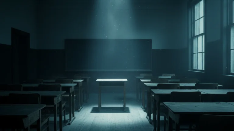 Choi Min-sik Netflix drama — moody empty classroom with a lit back-row desk — KoreaHacks