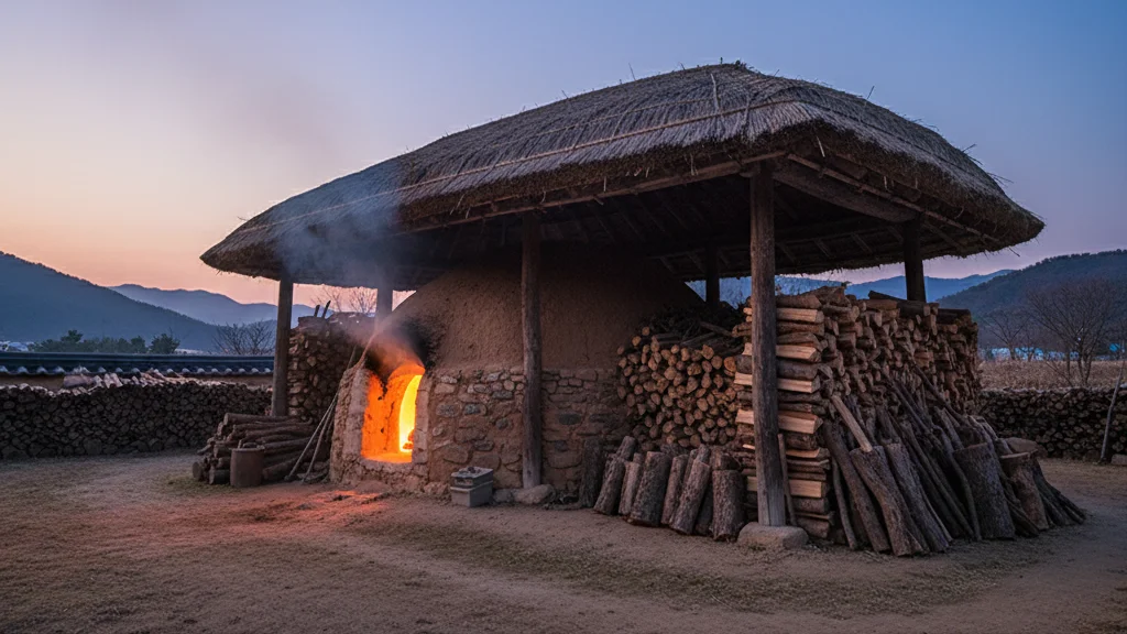 Icheon Ceramic Festival 2026 — outdoor traditional Korean gama kiln at dusk with golden firing chamber glow — KoreaHacks