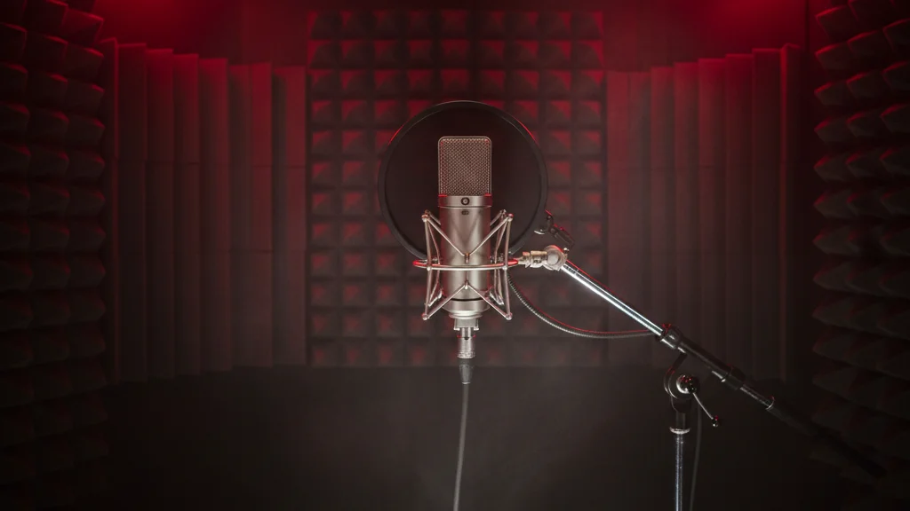 Jennie Dracula Billboard collaboration — vintage analog studio microphone with deep red accent lighting in a recording booth — KoreaHacks