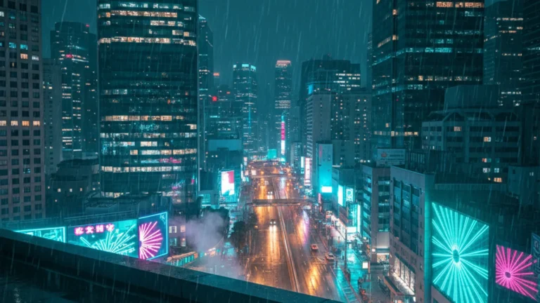 Kidnap Game Lee Joon-gi — neon-lit Asian metropolis at night with rain — KoreaHacks