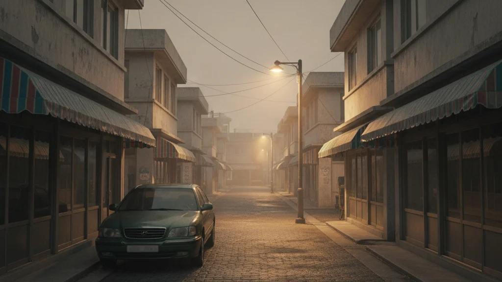 The WONDERfools Netflix setting — nostalgic late-1990s Korean residential alley at dusk with a flickering streetlamp — KoreaHacks