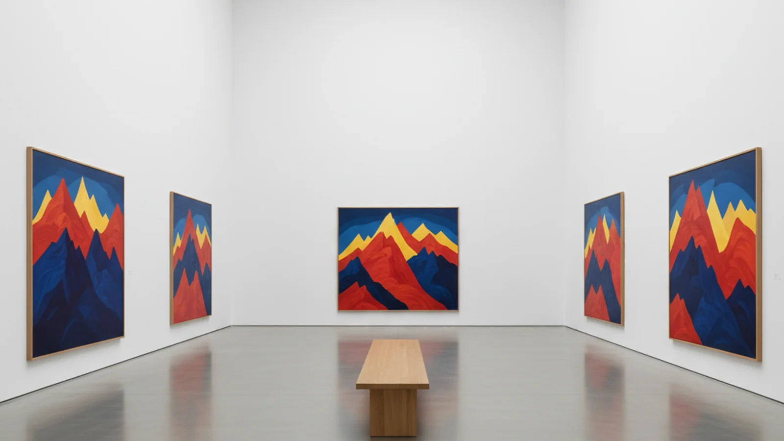Yoo Young-kuk retrospective — modern art museum gallery with abstract mountain paintings — KoreaHacks
