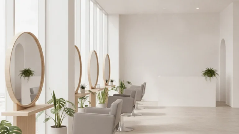 Korean hairstyling trend — sleek minimalist Seoul hair salon interior with natural light — KoreaHacks