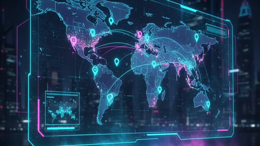 Digital map of Asia with glowing markers tracing the PLAVE world tour route &mdash; KoreaHacks